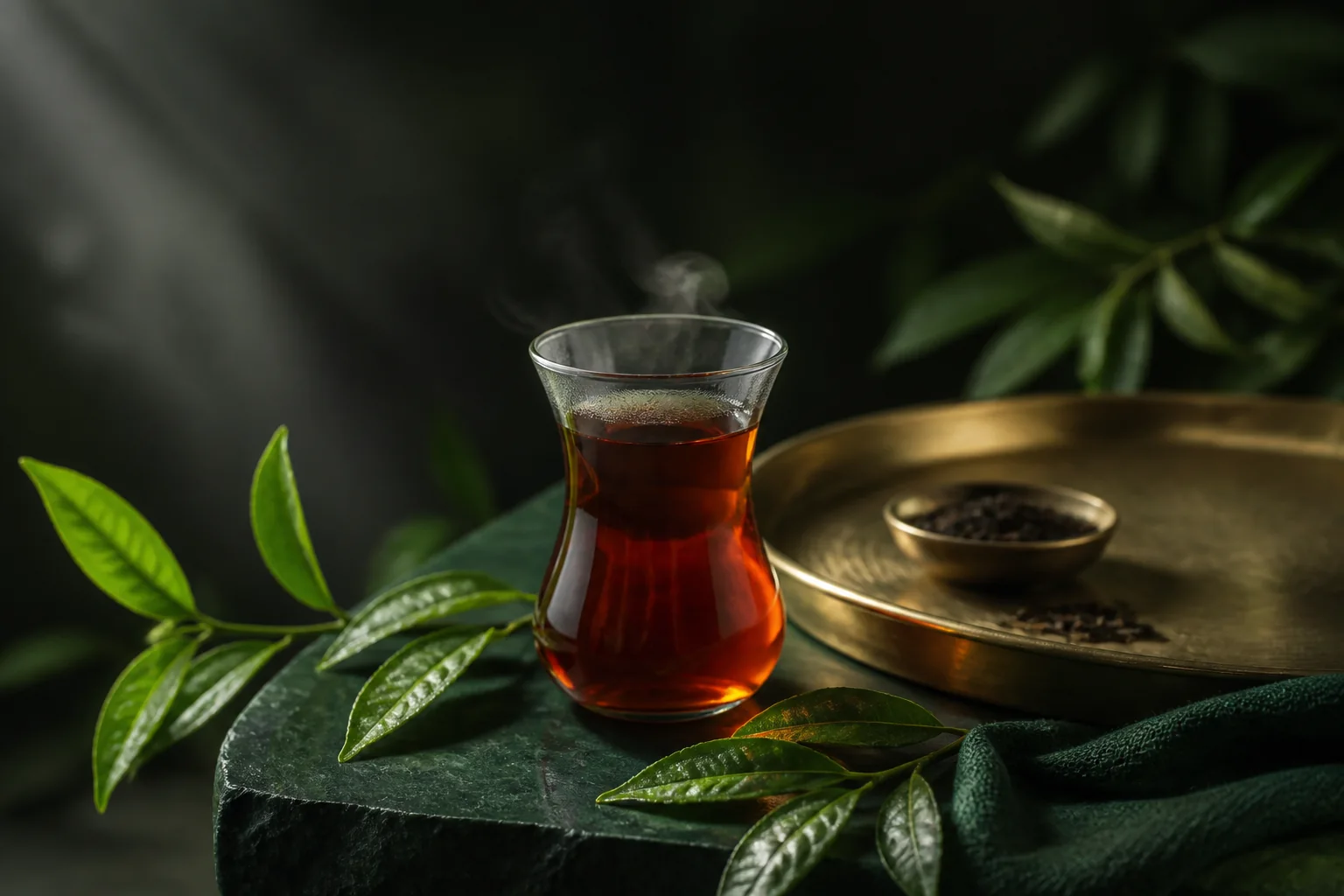 Geleneksel çaydanlık ve ince belli bardakta Türk çayı